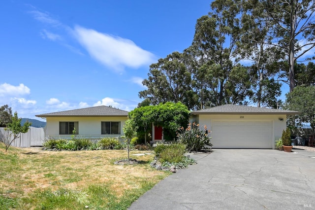 233 Prince Royal Dr, Corte Madera, CA 94925 - ranch-style house with driveway, stucco siding, and a garage