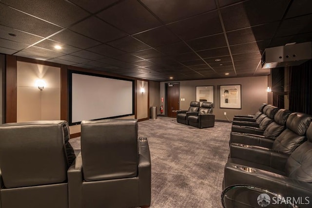 home theater room featuring carpet floors