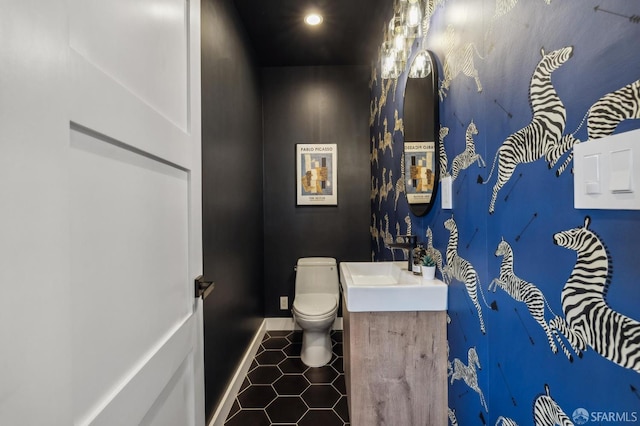 57 Niagara Ave, San Francisco, CA 94112 - half bathroom featuring vanity, tile patterned floors, and recessed lighting