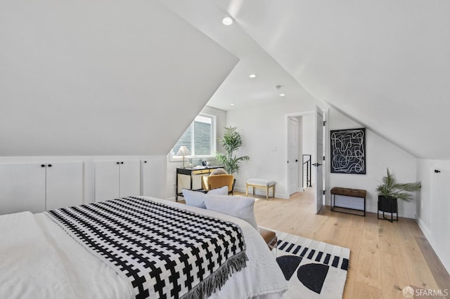 57 Niagara Ave, San Francisco, CA 94112 - bedroom with light wood-style flooring, vaulted ceiling, and recessed lighting