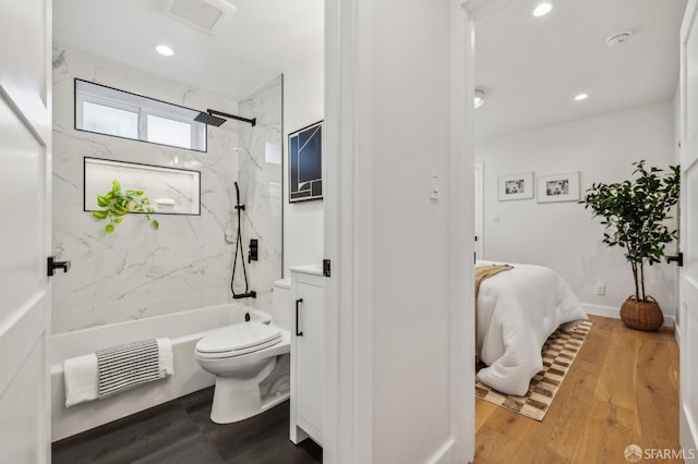57 Niagara Ave, San Francisco, CA 94112 - full bath featuring bathing tub / shower combination, recessed lighting, and wood finished floors