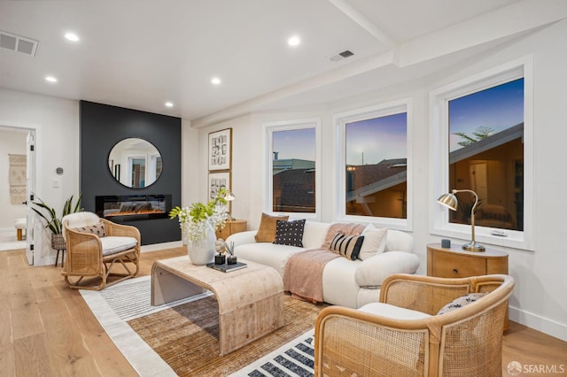 57 Niagara Ave, San Francisco, CA 94112 - living area with recessed lighting, light wood-style flooring, and a glass covered fireplace
