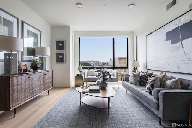 living room with light hardwood / wood-style floors