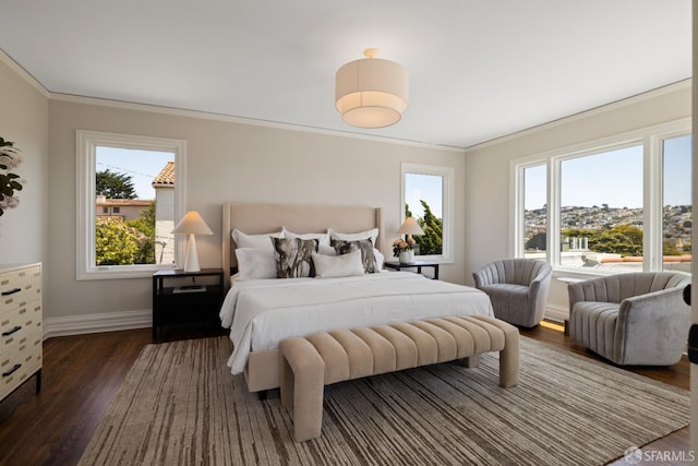 130 Cerritos Ave, San Francisco, CA 94127 - bedroom featuring crown molding, dark wood-style floors, baseboards, and multiple windows