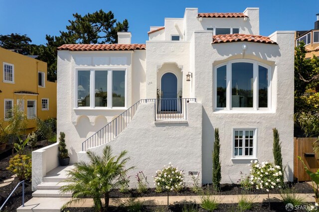 130 Cerritos Ave, San Francisco, CA 94127 - mediterranean / spanish-style house with stucco siding, stairs, and a tiled roof