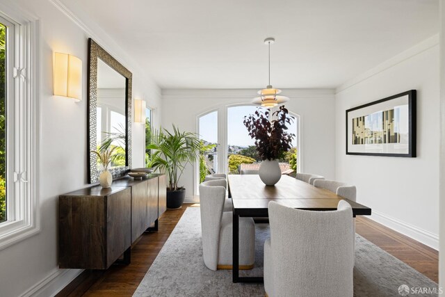 130 Cerritos Ave, San Francisco, CA 94127 - dining space with baseboards, dark wood-type flooring, and ornamental molding