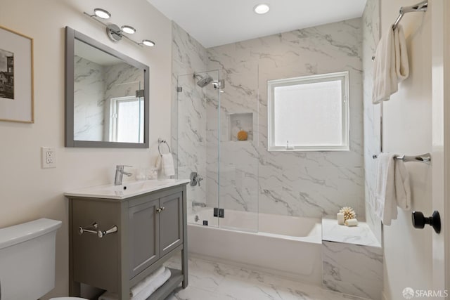 130 Cerritos Ave, San Francisco, CA 94127 - full bath featuring vanity, marble look tiles, bathing tub / shower combination, toilet, and recessed lighting