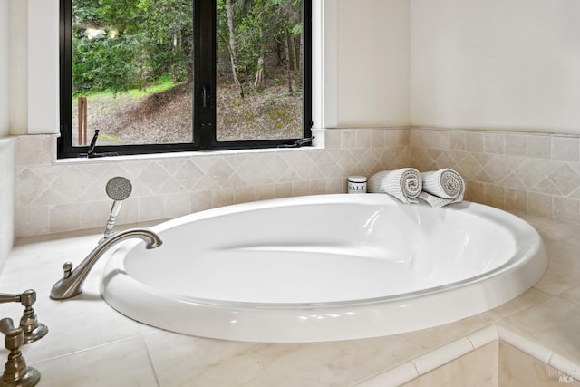 bathroom with a bath and a wealth of natural light