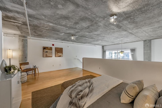 basement with hardwood / wood-style floors