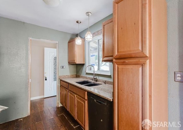 615 Wernmark Dr, Red Bluff, CA 96080 - kitchen with dishwasher, a sink, dark wood-style floors, light countertops, and baseboards