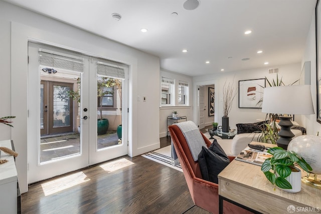 438 Broderick St, San Francisco, CA 94117 - dining space featuring french doors, wood finished floors, and recessed lighting