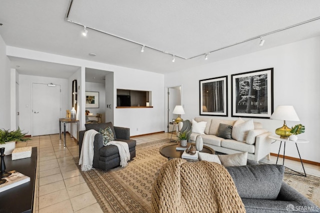 living room featuring light tile patterned flooring