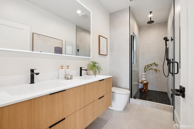 738 Athens St, San Francisco, CA 94112 - full bath featuring a shower stall, double vanity, and tile patterned flooring