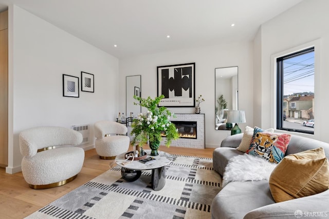 738 Athens St, San Francisco, CA 94112 - living area with wood finished floors, a glass covered fireplace, and recessed lighting