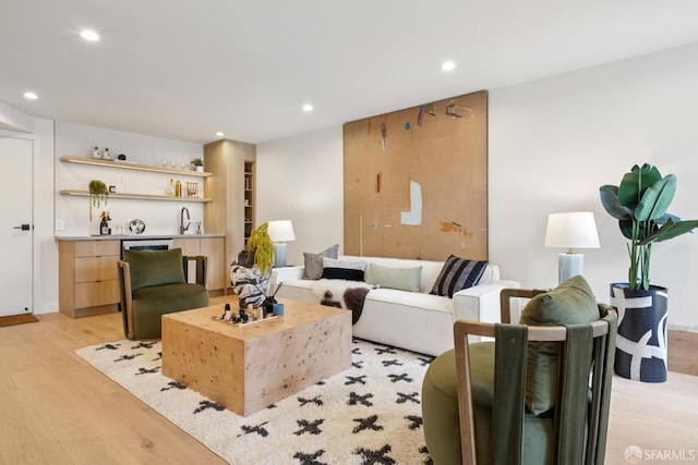 738 Athens St, San Francisco, CA 94112 - living area with bar area, light wood-type flooring, and recessed lighting
