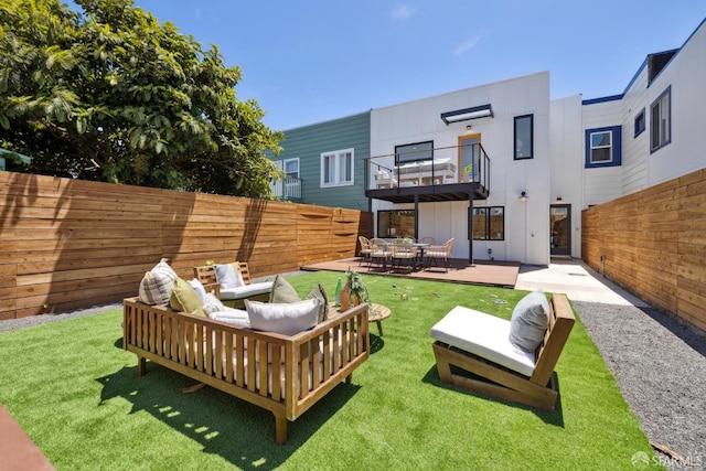 738 Athens St, San Francisco, CA 94112 - fenced backyard featuring an outdoor living space and a balcony