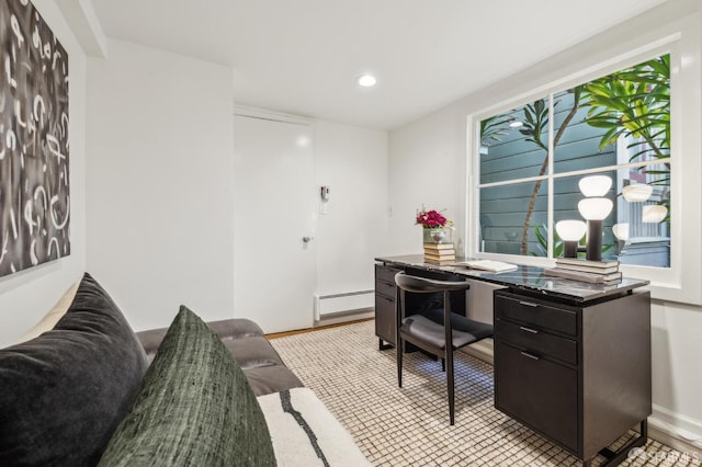 318 Caselli Ave, San Francisco, CA 94114 - home office with a baseboard radiator, recessed lighting, and baseboards
