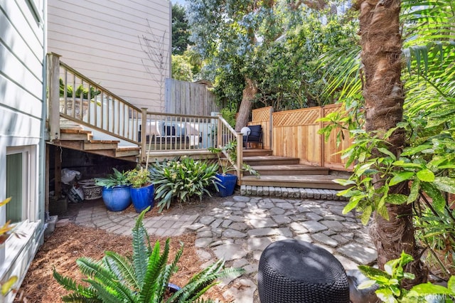 318 Caselli Ave, San Francisco, CA 94114 - view of patio featuring stairs and a wooden deck