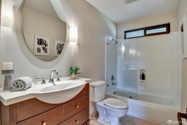 full bathroom with toilet, vanity, bathtub / shower combination, and tile patterned flooring