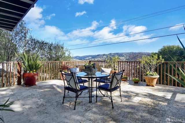 view of patio with a mountain view