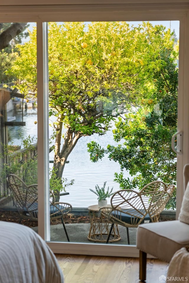 2811 Bayview Dr, Alameda, CA 94501 - bedroom featuring a water view and wood finished floors