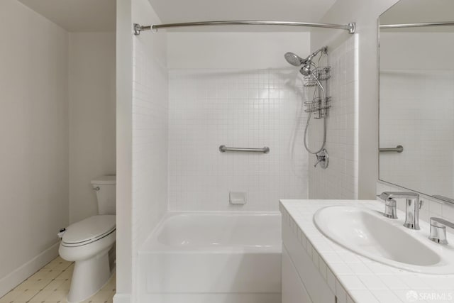 full bathroom with tile patterned flooring, vanity, toilet, and tub / shower combination