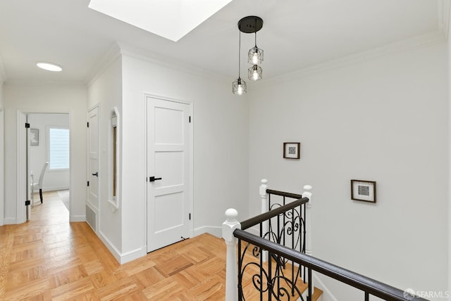 1204-1206 Funston Ave, San Francisco, CA 94122 - corridor featuring an upstairs landing, ornamental molding, and a skylight