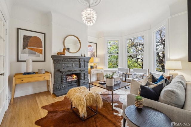 interior space with light hardwood / wood-style flooring and a notable chandelier