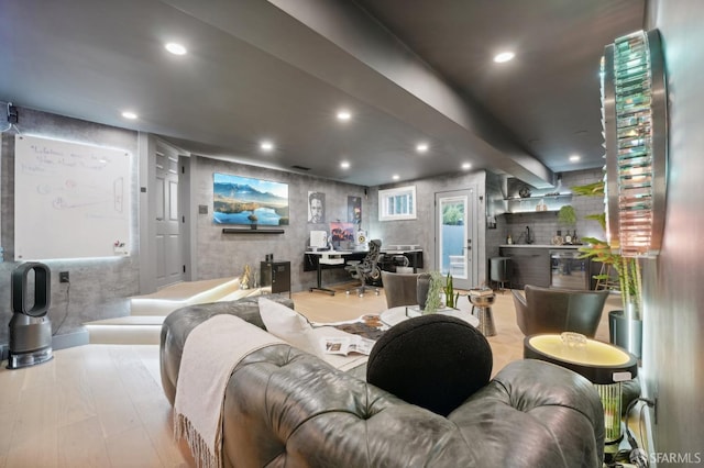 living room with light wood-type flooring