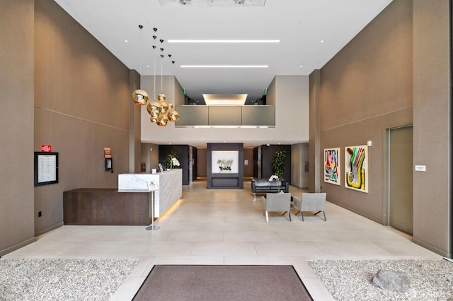 reception area with a chandelier