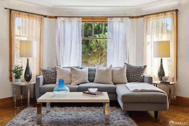 sitting room with parquet floors