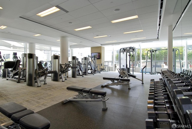 301 Mission St Unit 39A, San Francisco, CA 94105 - exercise room featuring a drop ceiling and carpet