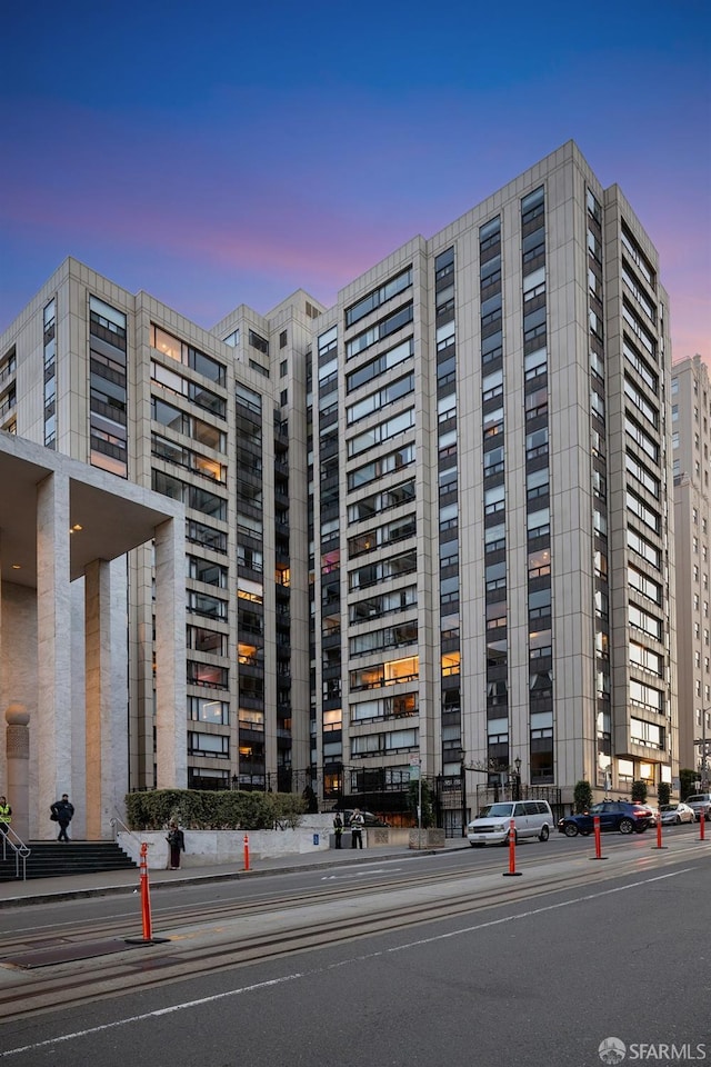 view of property at dusk