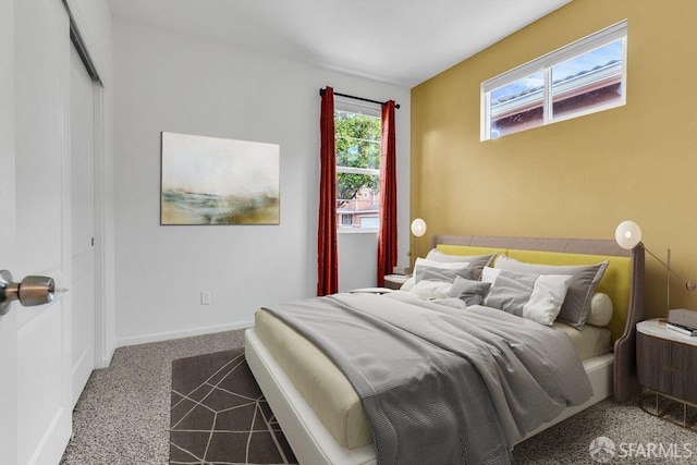 bedroom with carpet floors and a closet