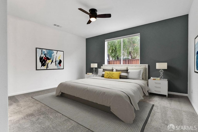 bedroom with carpet floors and ceiling fan