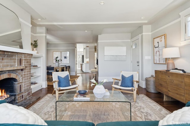 24 Mirabel Ave, San Francisco, CA 94110 - living room featuring a brick fireplace, wood finished floors, recessed lighting, and baseboards