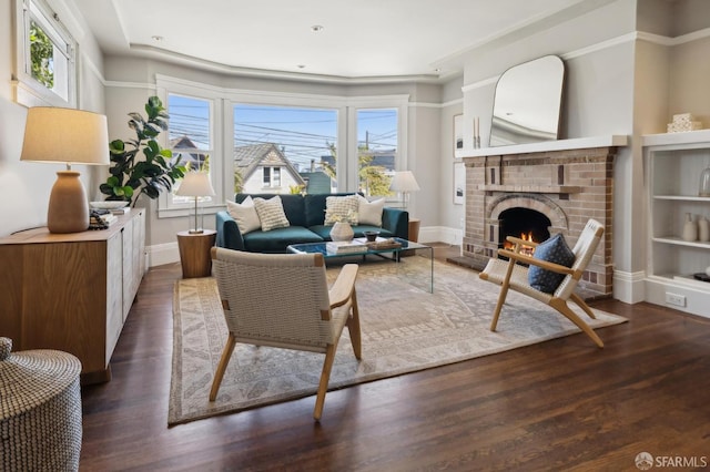 24 Mirabel Ave, San Francisco, CA 94110 - living room featuring a brick fireplace, wood finished floors, and baseboards