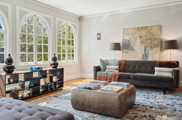 2932 Baker St, San Francisco, CA 94123 - living room with crown molding, wood finished floors, and baseboards
