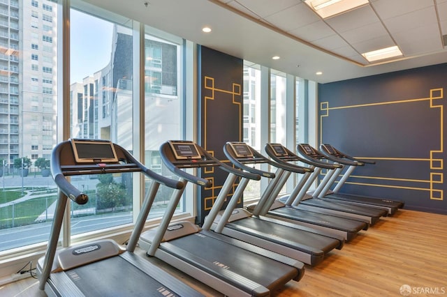 gym featuring wood-type flooring