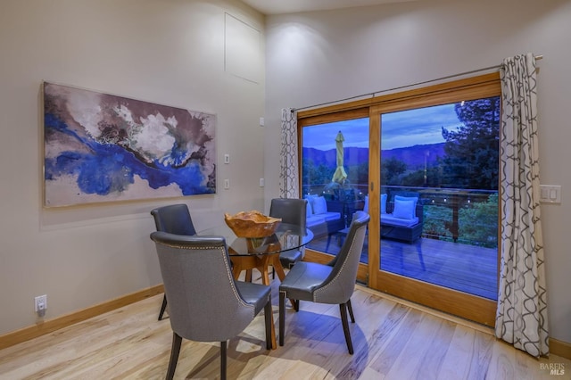 dining room with baseboards and wood finished floors