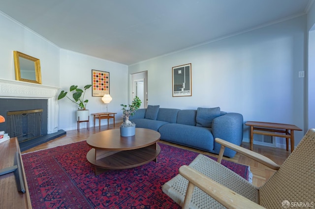 living room featuring ornamental molding