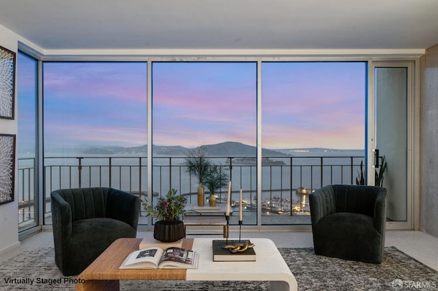 1080 Chestnut St Unit 11C, San Francisco, CA 94109 - living room featuring floor to ceiling windows, a mountain view, and a healthy amount of sunlight