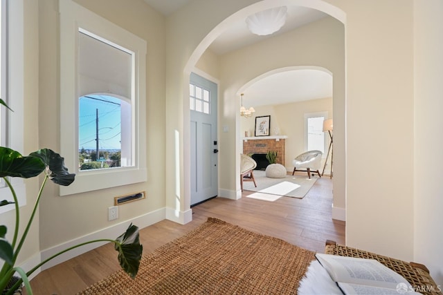 entrance foyer with a healthy amount of sunlight, baseboards, and wood finished floors