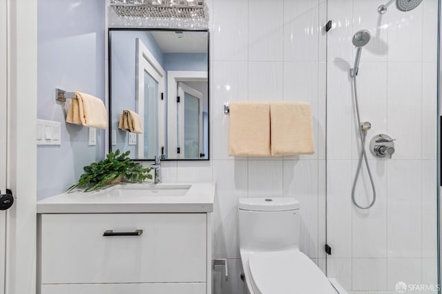 65 San Pablo Ave, San Francisco, CA 94127 - bathroom with toilet, tiled shower, vanity, and tile walls