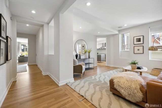 living room featuring light hardwood / wood-style flooring and a healthy amount of sunlight