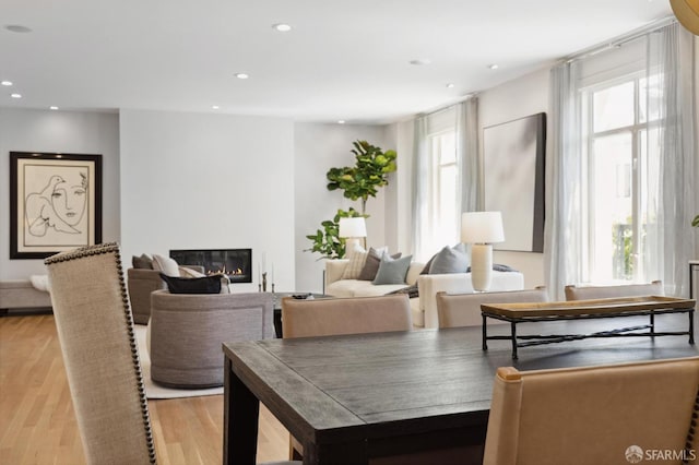 dining area with light wood-type flooring