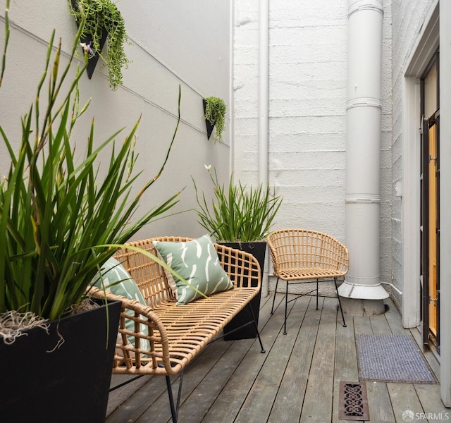 wooden balcony with a wooden deck