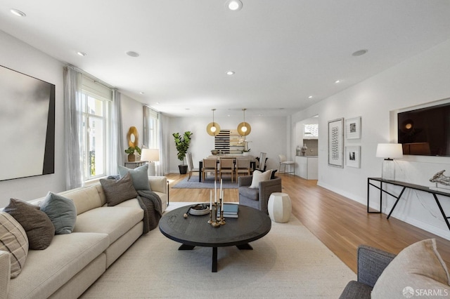 living room with light wood-type flooring