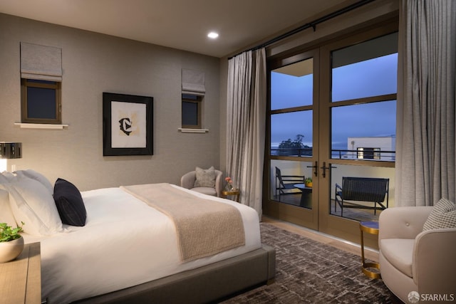 bedroom featuring french doors and recessed lighting