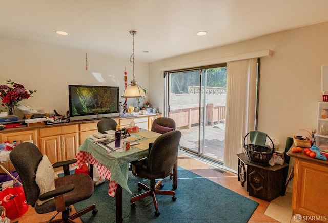 office featuring recessed lighting and light tile patterned floors